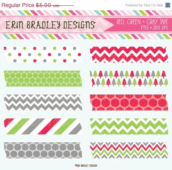 50% OFF SALE Christmas Clipart Frame Tags Instant Download Holiday Clip Art Graphics Red Green & Gray with Polka Dots Chevron Stripes Tree P Il_570xn