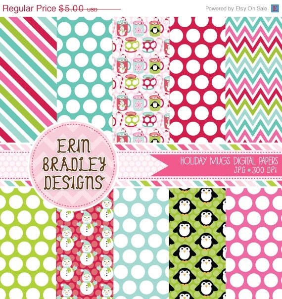 50% OFF SALE Holiday Mugs Digital Paper Set Commercial Use INSTANT Download Il_570xn