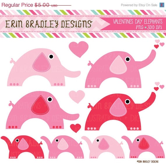 50% OFF SALE Pink Valentines Day Elephants Clipart Commercial Use Animal Clip Art Graphics Il_570xn