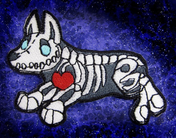 Skeleton Bone Dog Pembroke Welsh Corgi Iron on Patch