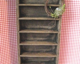 Dollhouse shelves, mini bookcase, dark oak bookcase, country bookcase, vine wreath , twelfth scale dollhouse miniature