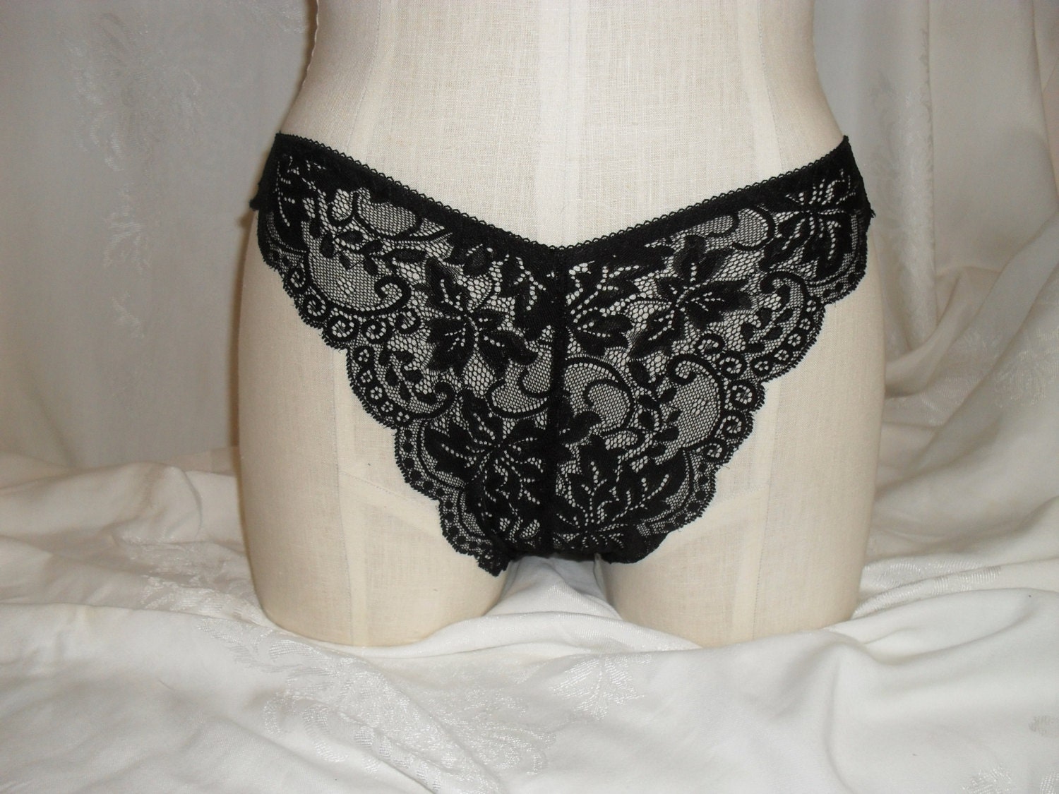 Black Lace Thigh High Cut Cheeky Panties