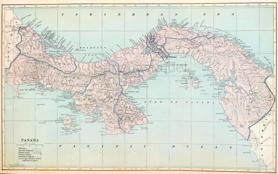 Large Vintage Map of Panama 1919 Antique Panama Map Old