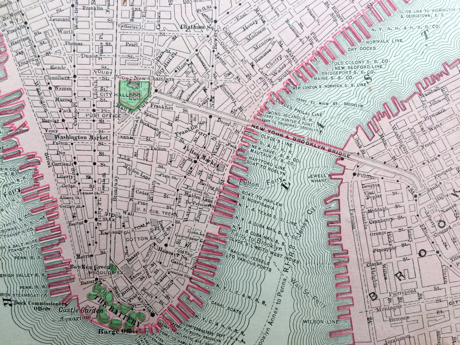 Antique Map of Manhattan 1900 Vintage Map of New York City