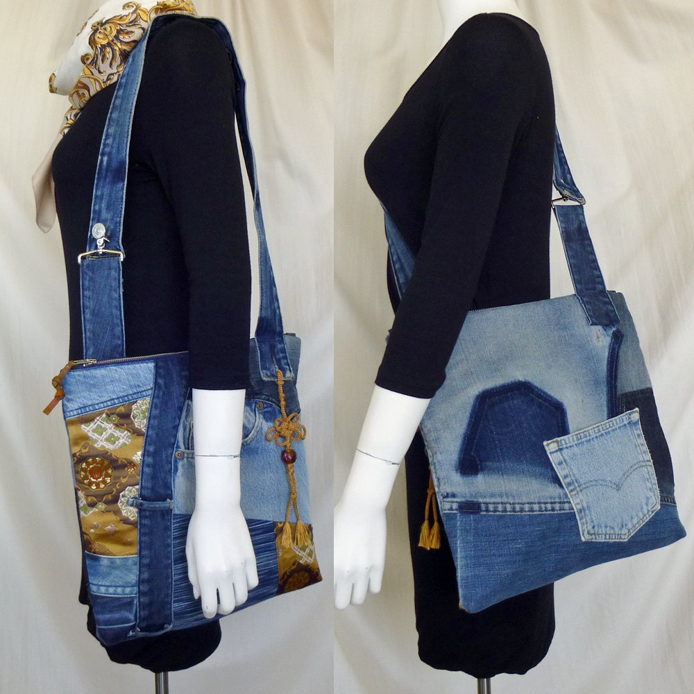 Recycled Old Jeans Japanese Obi & Hand-dyed Indigo Fabric
