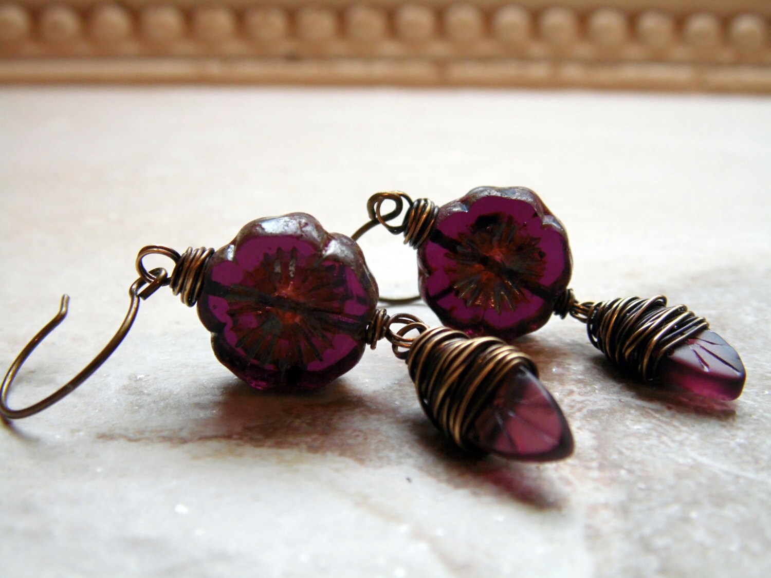 Plum Purple Bohemian Earrings/ Purple Flower by lululovestocreate