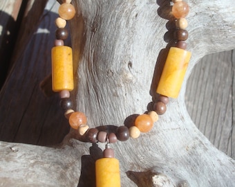 Dollie a Beaded Necklace, Warm and Natural Earth Tones, FREE SHIPPING, Browns