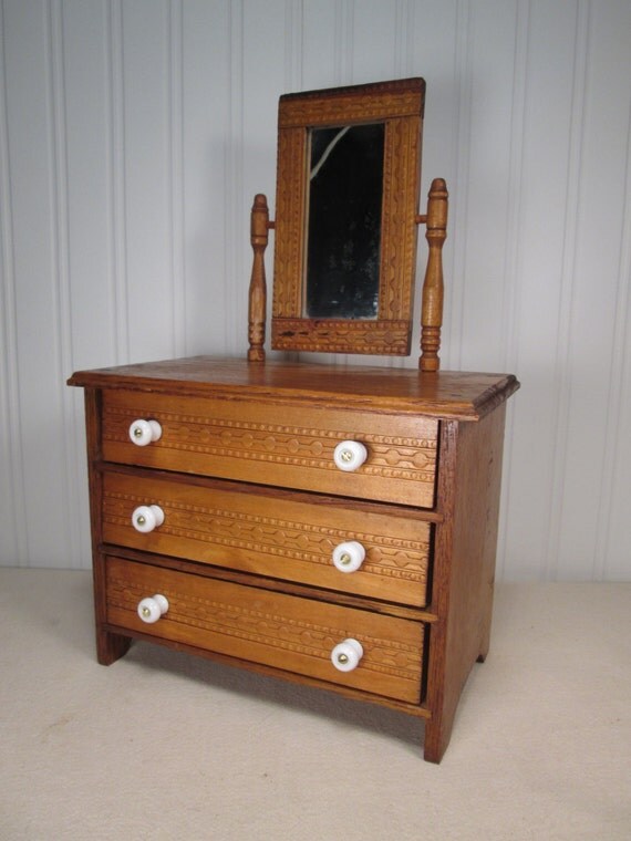 Miniature Antique Oak 3 Drawer Dresser for Small by TheToyBox