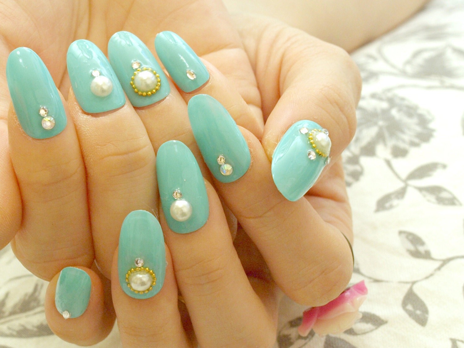 Mint nail press on nail simple nail nail art acrylic nail