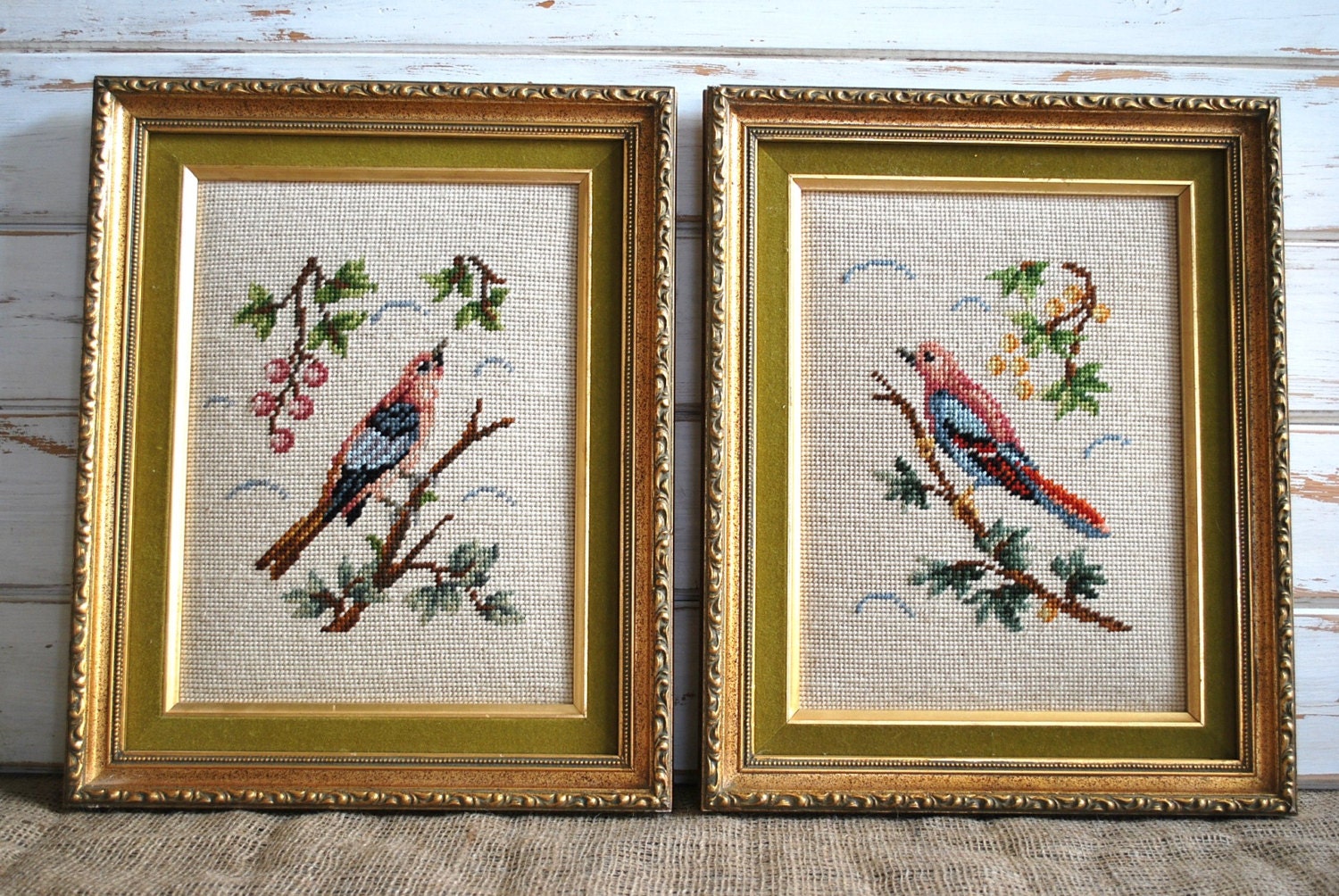 Vintage Framed Cross Stitch Bird Cross Stitch Framed Cross