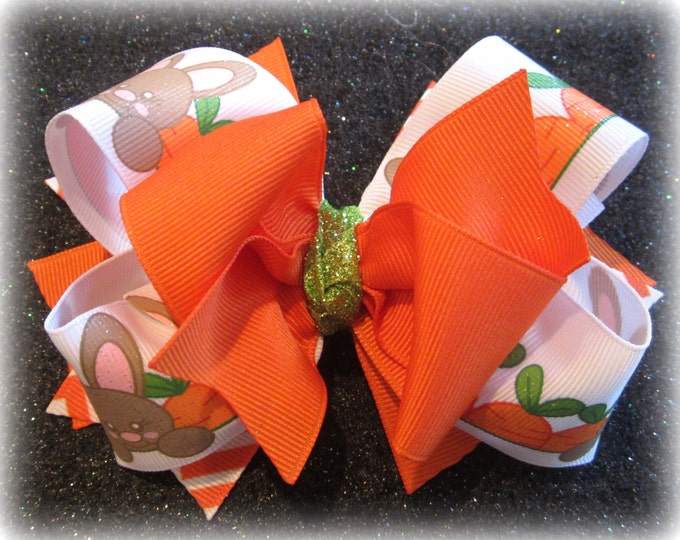 Easter Hair Bows, Girls Easter Bows, Easter Bunny Hairbow, Orange Glitter Hairbow, Boutique Hair Bow, Little Girls Hair Bows, Baby Headband