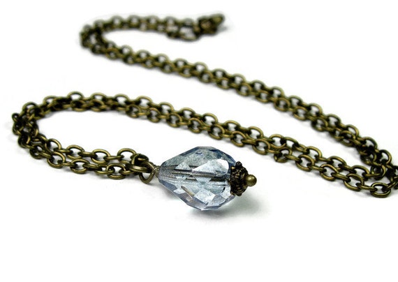 Blue Vintage Style Czech Glass Necklace, Blue Necklace, Vintage Style Jewelry, Glass Necklace, Delicate Jewelry Styles, Teardrop Necklace