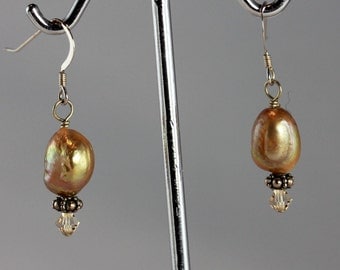 Gold Pearl & Swarovski Crystal Earrings