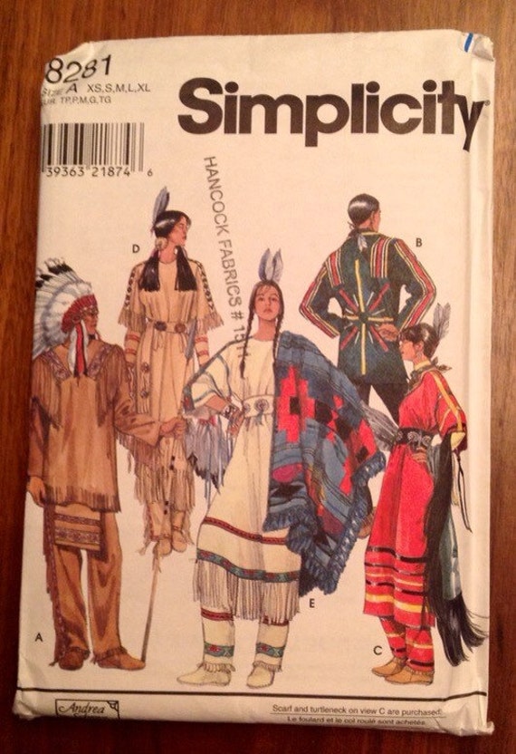 UNCUT Simplicity 8281 Native American Costume Sewing Pattern