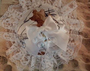 Snow Camo Camouflage Satin Round Lace White Bow Wedding Ring Bearer Pillow