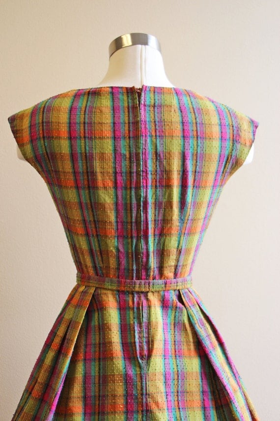 1950s Dress Vintage 50s Dress Colorful Plaid Dotted Swiss