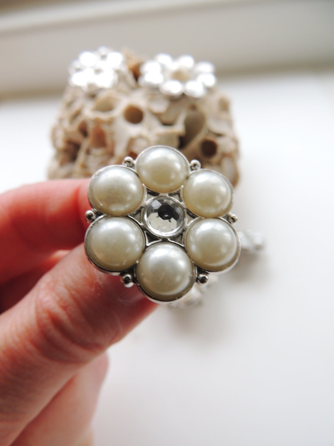 Pearl & Rhinestone Push Pins Decorative Push by UnconventionalJ