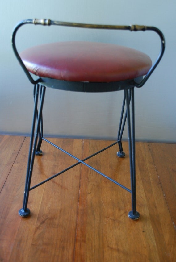 vintage black and gold metal vanity chair curved back