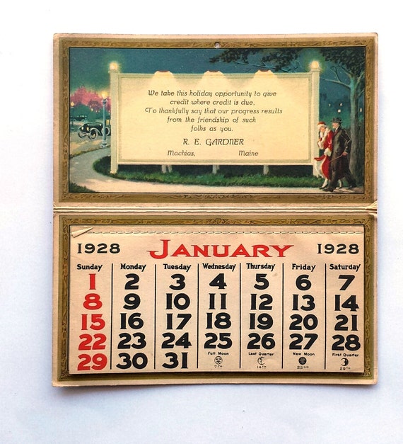 Vintage 1928 Calendar by RedCottage on Etsy