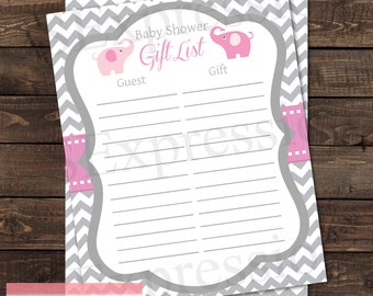 Pink and Gray Elephant Baby Shower Gift List