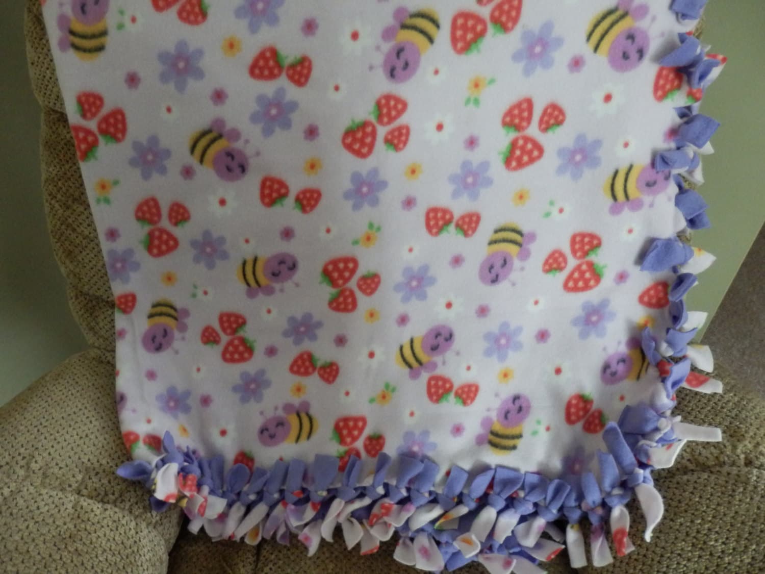 Hand tied double sided fleece baby girl blanket. by ALPHIELEE