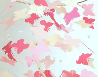 Mixed Pinks and Vanilla Crystal Butterfly Mobile