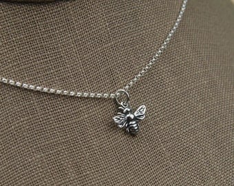 Small bee necklace in sterling silver, bee necklace, bee jewelry, honey bee, bee charm, silver honey bee, sterling silver bee