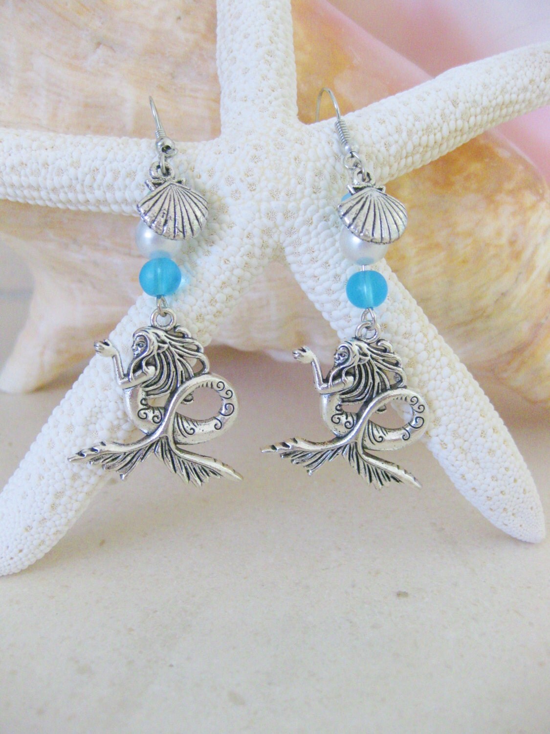 Mermaid Earrings Blue Beaded Earrings Pearl By Ralstonoriginals 4824