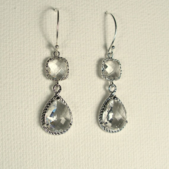 Crystal Glass Silver Braid Bridesmaid Earrings by ilexiadesigns
