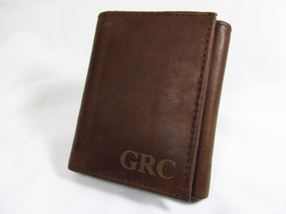 Personalized Leather Tri-Fold Brown Wallet by engravingwiz on Etsy