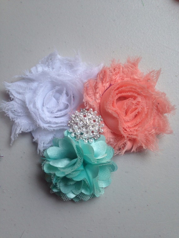 Peach hair clip mint hair clip girl hair by LaBellaRoseBoutique