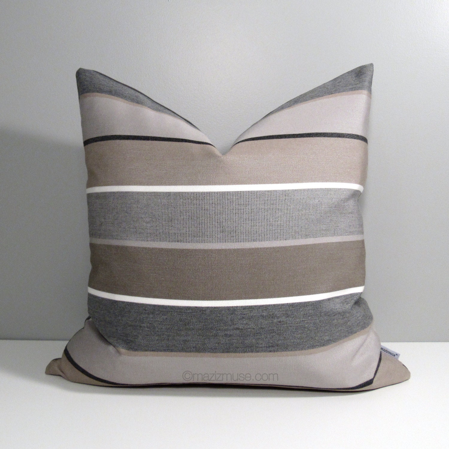 Brown & Grey Striped Outdoor Pillow Cover Decorative Pillow