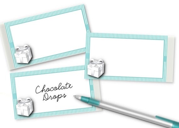 10 Blank Food Label Stickers, Tiffany Inspired,Stripes, Wedding, Baby Shower, Bridal Shower, Birthday Il_570xn