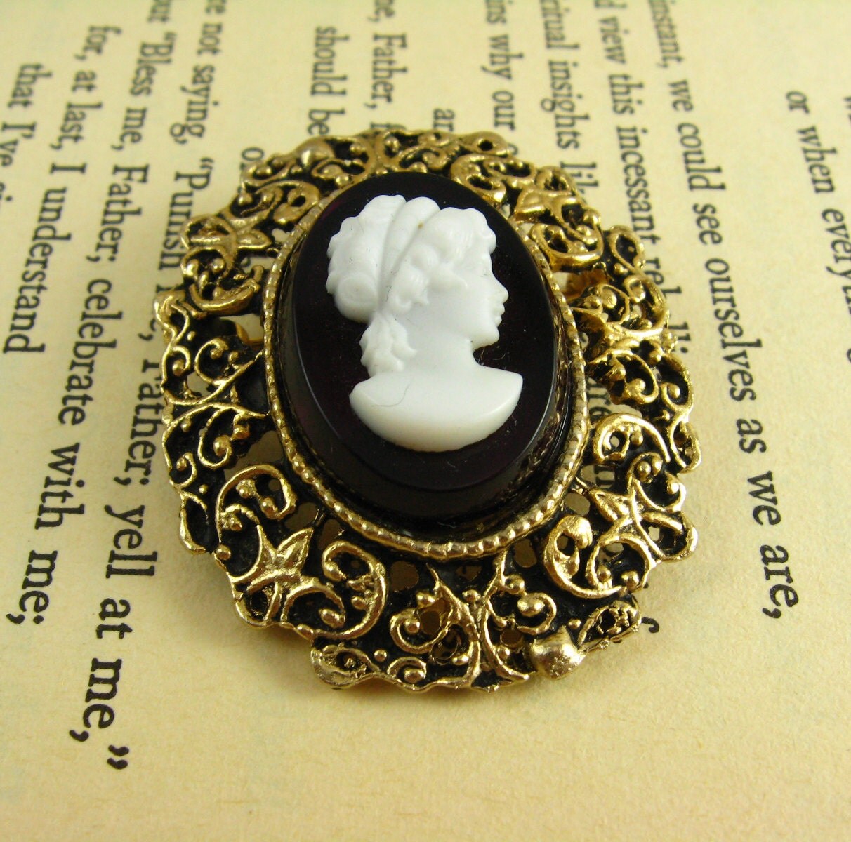 purple cameo brooch
