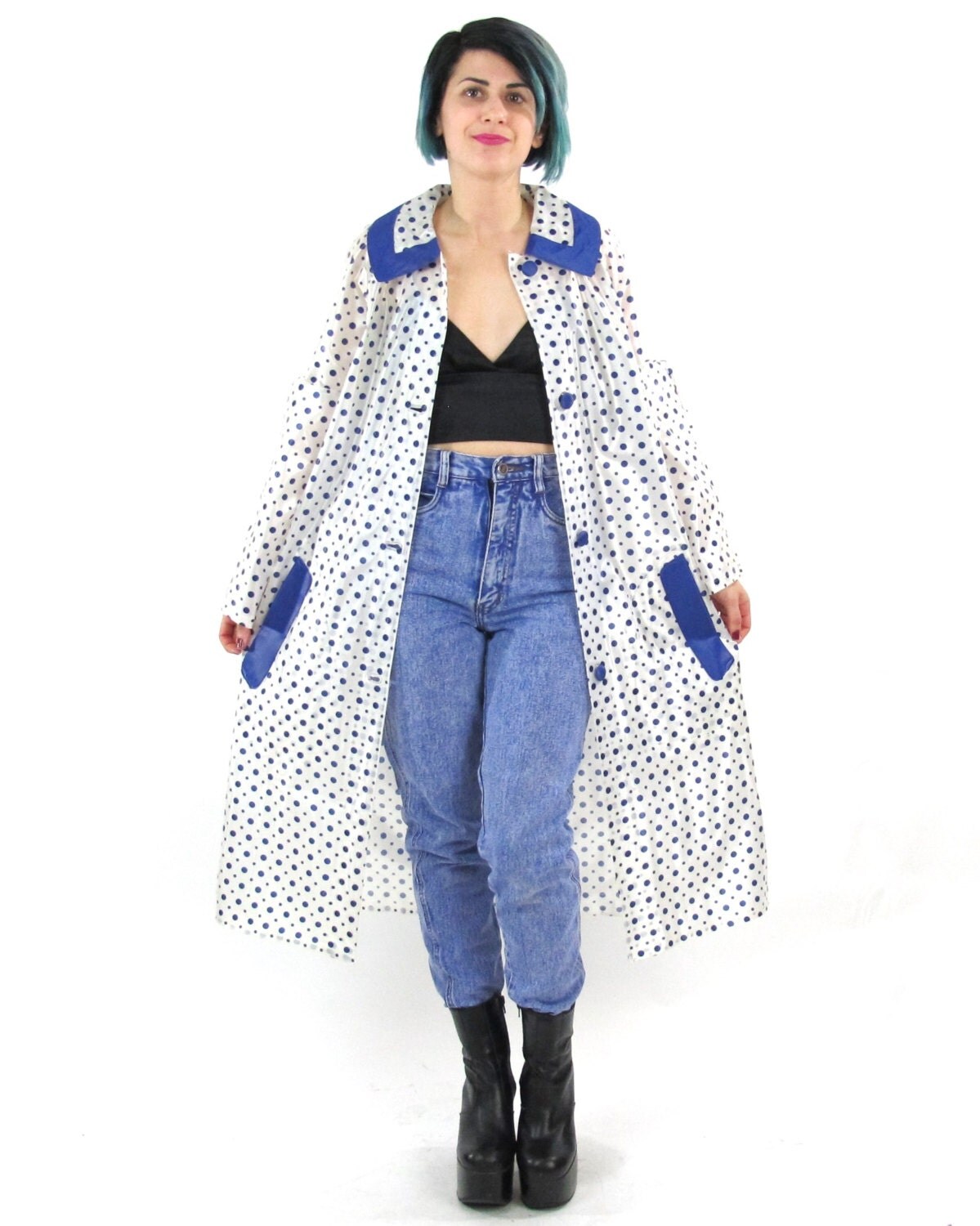 Polka Dot Rain Coat Vintage 80s Rain Jacket Clear by honeymoonmuse