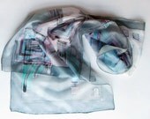Blue lines silk scarf ponge - blue scarf -handpainted silk scarves collection - long scarf -  180x45cm/18x72 inch size