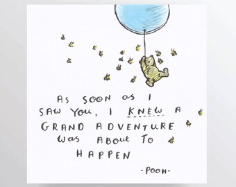 Pooh Bear cute quote - hand written, hand drawn winnie the pooh quote and illustration