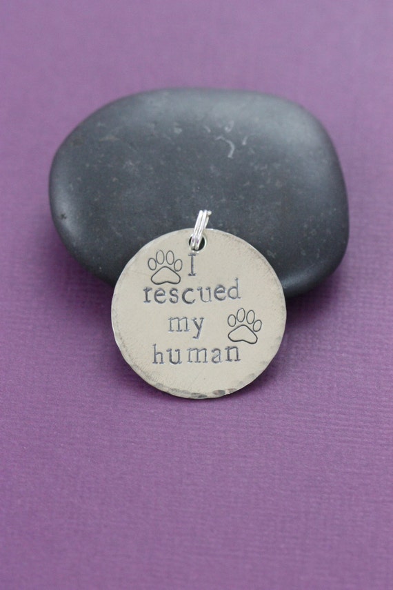 CLEARANCE I Rescued My Human Dog Tag Hand by DistinctlyIvy