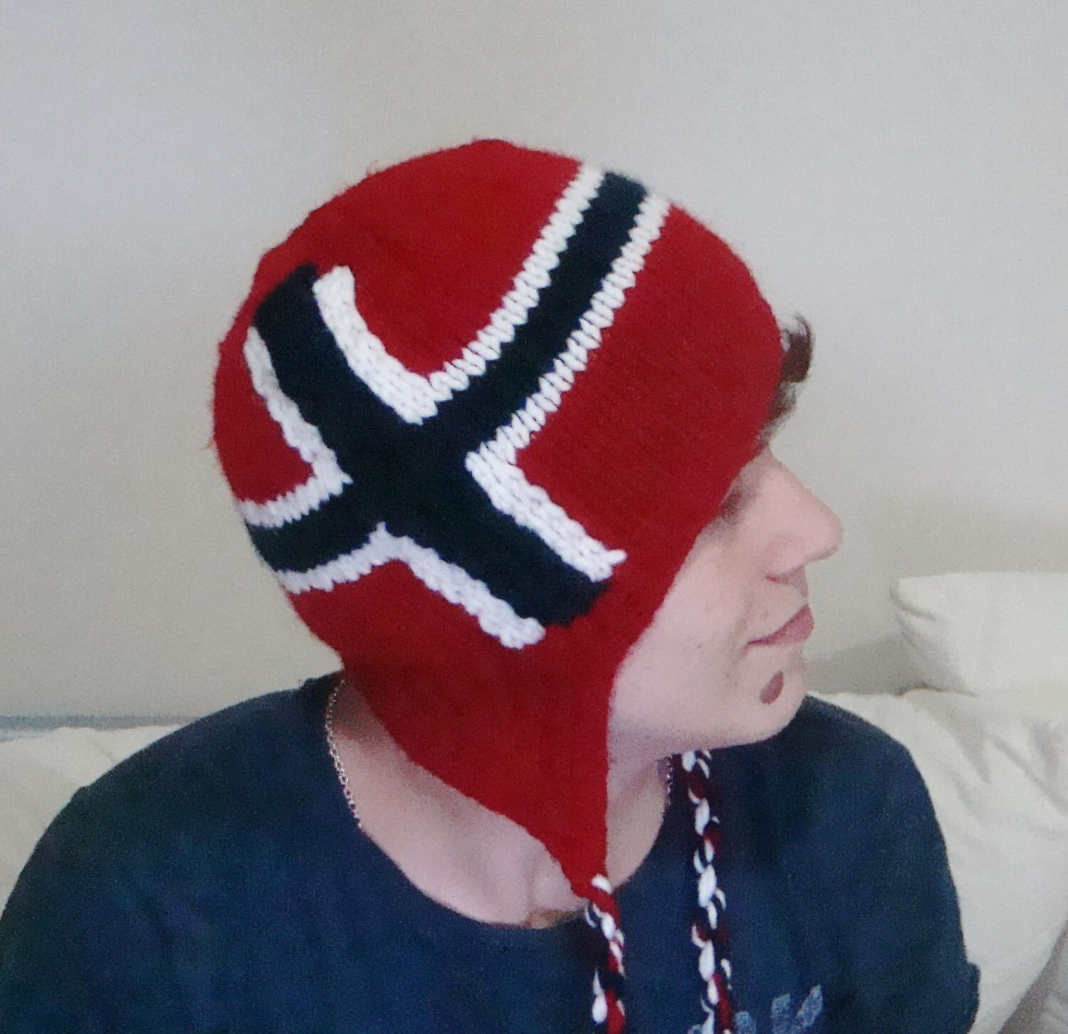 NORWAY FLAG HAT with Ear Flap Norwegian Winter Hat for Mens or