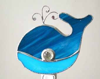 Blue Whale Stained Glass Night Light Nightlight Turquoise Handmade OOAK