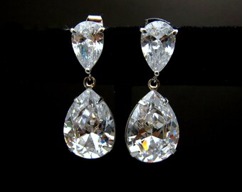 bridal jewelry bridesmaid gift wedding prom pageant party diamond quality clear white teardrop cubic zirconia on teardrop cz post earrings
