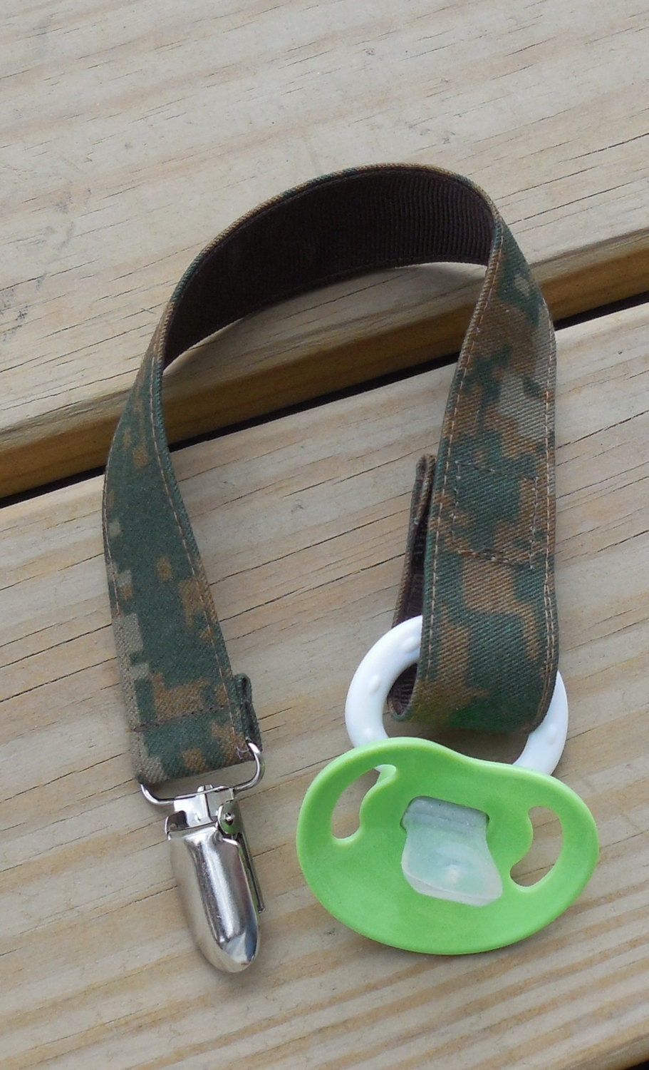 Military Pacifier Holder US Marine Woodland Camo Fabric