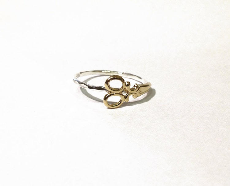 Scissors ring Sterling silver and gold brass by AnnieLesperance