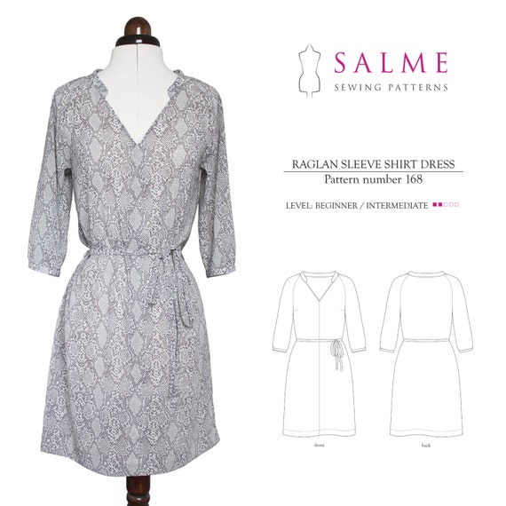 PDF Sewing pattern Raglan Sleeve Shirt Dress by Salmepatterns