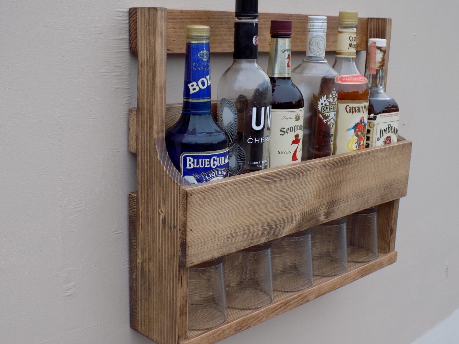 6 Bottle Wall Mount Liquor Rack With Shelf Which Holds Up To 5