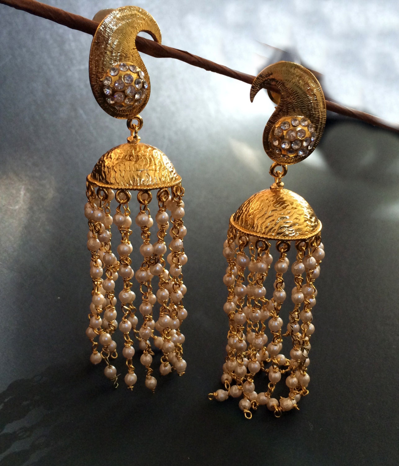 Gold Jhumkas Brushed Gold Pearl Jhumka By Taneesijewelry On Etsy