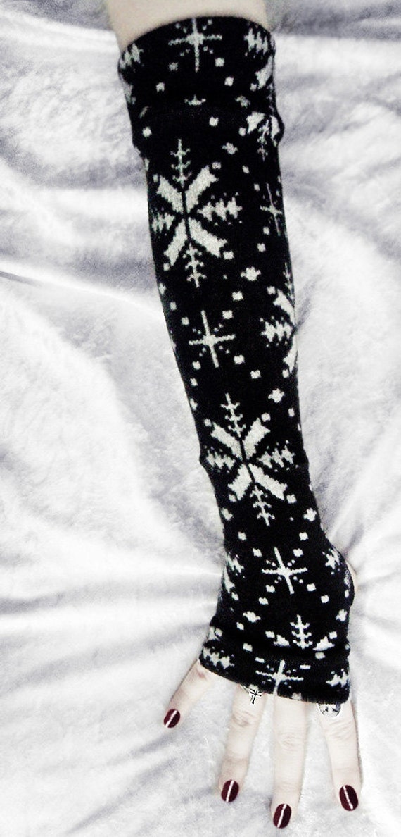 Midnight Frost Arm Warmers Soft Black Sweater Knit Heather