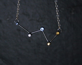 Cassiopeia Constellation Necklace - sterling silver, natural citrine, synthetic blue spinnel and cubic zirconia - READY TO SHIP