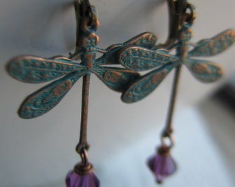 Super Sale Brass Verdigris Dragonfly Earrings