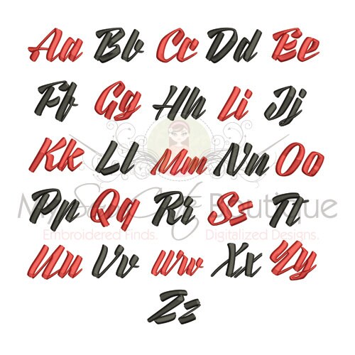 Brush Script Embroidery Font 6 Sizes Included BX Format